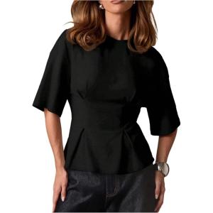 image:imageMakeMeChic Womens Ruffle Peplum Tops Going Out Short Sleeve Summer T Shirt BlouseBlack