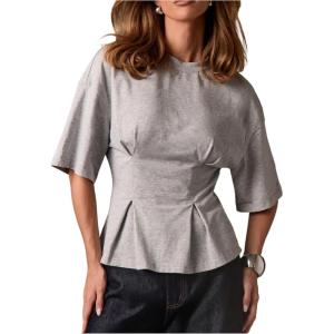 image:imageMakeMeChic Womens Ruffle Peplum Tops Going Out Short Sleeve Summer T Shirt BlouseGrey