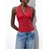 image:imageMakeMeChic Womens Backless Halter Tops Rave Deep V Neck Rivet Party Going Out Tank TopsRed