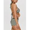 image:imageMakeMeChic Womens Bikini with Shorts Striped Bikini Set Halter Triangle Tie Backless Y2K SwimsuitArmy Green