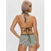 image:imageMakeMeChic Womens Bikini with Shorts Striped Bikini Set Halter Triangle Tie Backless Y2K SwimsuitArmy Green