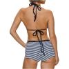 image:imageMakeMeChic Womens Bikini with Shorts Striped Bikini Set Halter Triangle Tie Backless Y2K SwimsuitBlack and White
