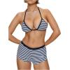 image:imageMakeMeChic Womens Bikini with Shorts Striped Bikini Set Halter Triangle Tie Backless Y2K SwimsuitBlack and White