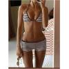 image:imageMakeMeChic Womens Bikini with Shorts Striped Bikini Set Halter Triangle Tie Backless Y2K SwimsuitCoffee Brown