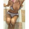 image:imageMakeMeChic Womens Bikini with Shorts Striped Bikini Set Halter Triangle Tie Backless Y2K SwimsuitCoffee Brown