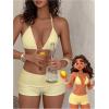 image:imageMakeMeChic Womens Bikini with Shorts Striped Bikini Set Halter Triangle Tie Backless Y2K SwimsuitLight Yellow