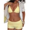 image:imageMakeMeChic Womens Bikini with Shorts Striped Bikini Set Halter Triangle Tie Backless Y2K SwimsuitLight Yellow