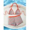 image:imageMakeMeChic Womens Bikini with Shorts Striped Bikini Set Halter Triangle Tie Backless Y2K SwimsuitOrange