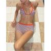 image:imageMakeMeChic Womens Bikini with Shorts Striped Bikini Set Halter Triangle Tie Backless Y2K SwimsuitOrange