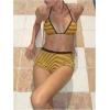 image:imageMakeMeChic Womens Bikini with Shorts Striped Bikini Set Halter Triangle Tie Backless Y2K SwimsuitYellow