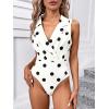 image:imageMakeMeChic Womens Collared Bodysuits Wrap V Neck Sleeveless Dressy Business Casual Blouse TopsBlack and White