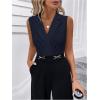 image:imageMakeMeChic Womens Collared Bodysuits Wrap V Neck Sleeveless Dressy Business Casual Blouse TopsBlue