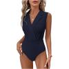 image:imageMakeMeChic Womens Collared Bodysuits Wrap V Neck Sleeveless Dressy Business Casual Blouse TopsBlue