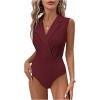 image:imageMakeMeChic Womens Collared Bodysuits Wrap V Neck Sleeveless Dressy Business Casual Blouse TopsBurgundy