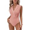 image:imageMakeMeChic Womens Collared Bodysuits Wrap V Neck Sleeveless Dressy Business Casual Blouse TopsPink