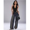 image:imageMakeMeChic Womens Corset Halter Tops Y2K Going Out Lace Up Tops Gothic Cowgirl Crop TopsBlack