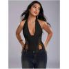 image:imageMakeMeChic Womens Corset Halter Tops Y2K Going Out Lace Up Tops Gothic Cowgirl Crop TopsBlack