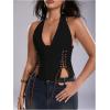 image:imageMakeMeChic Womens Corset Halter Tops Y2K Going Out Lace Up Tops Gothic Cowgirl Crop TopsBlack