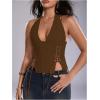 image:imageMakeMeChic Womens Corset Halter Tops Y2K Going Out Lace Up Tops Gothic Cowgirl Crop TopsBrown