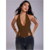 image:imageMakeMeChic Womens Corset Halter Tops Y2K Going Out Lace Up Tops Gothic Cowgirl Crop TopsBrown