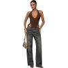 image:imageMakeMeChic Womens Corset Halter Tops Y2K Going Out Lace Up Tops Gothic Cowgirl Crop TopsBrown