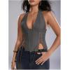 image:imageMakeMeChic Womens Corset Halter Tops Y2K Going Out Lace Up Tops Gothic Cowgirl Crop TopsDark Grey