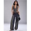 image:imageMakeMeChic Womens Corset Halter Tops Y2K Going Out Lace Up Tops Gothic Cowgirl Crop TopsDark Grey