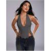 image:imageMakeMeChic Womens Corset Halter Tops Y2K Going Out Lace Up Tops Gothic Cowgirl Crop TopsDark Grey