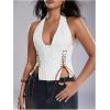 image:imageMakeMeChic Womens Corset Halter Tops Y2K Going Out Lace Up Tops Gothic Cowgirl Crop TopsLight White