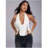 image:imageMakeMeChic Womens Corset Halter Tops Y2K Going Out Lace Up Tops Gothic Cowgirl Crop TopsLight White