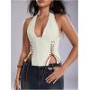 image:imageMakeMeChic Womens Corset Halter Tops Y2K Going Out Lace Up Tops Gothic Cowgirl Crop TopsWhite