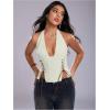 image:imageMakeMeChic Womens Corset Halter Tops Y2K Going Out Lace Up Tops Gothic Cowgirl Crop TopsWhite
