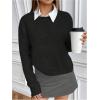 image:imageMakeMeChic Womens Cropped Pullover Sweater Crew Neck Long Sleeve Lightweight Knit Cozy SweatersBlack