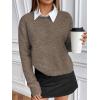 image:imageMakeMeChic Womens Cropped Pullover Sweater Crew Neck Long Sleeve Lightweight Knit Cozy SweatersBrown