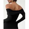 image:imageMakeMeChic Womens Elegant Off The Shoulder Tops Metallic 3D Floral Shirt Long Sleeve Bodysuit LeotardBlack