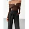 image:imageMakeMeChic Womens Elegant Off The Shoulder Tops Metallic 3D Floral Shirt Long Sleeve Bodysuit LeotardCoffee Brown