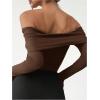 image:imageMakeMeChic Womens Elegant Off The Shoulder Tops Metallic 3D Floral Shirt Long Sleeve Bodysuit LeotardCoffee Brown