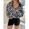 image:imageMakeMeChic Womens Faux Fur Jacket Leopard Print Fuzzy Full Zip Long Sleeve Y2k CoatsBlack and White