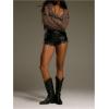 image:imageMakeMeChic Womens Faux Leather Micro Shorts Low Waist Rivet Scallop Party Night Out ShortsBlack
