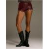 image:imageMakeMeChic Womens Faux Leather Micro Shorts Low Waist Rivet Scallop Party Night Out ShortsBurgundy