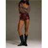 image:imageMakeMeChic Womens Faux Leather Micro Shorts Low Waist Rivet Scallop Party Night Out ShortsBurgundy