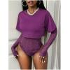 image:imageMakeMeChic Womens Floral Lace Tee Bodysuit Long Sleeve Crew Neck Sheer Leotard Tee TopsPurple