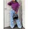 image:imageMakeMeChic Womens Floral Lace Tee Bodysuit Long Sleeve Crew Neck Sheer Leotard Tee TopsPurple