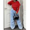 image:imageMakeMeChic Womens Floral Lace Tee Bodysuit Long Sleeve Crew Neck Sheer Leotard Tee TopsRed