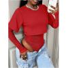 image:imageMakeMeChic Womens Floral Lace Tee Bodysuit Long Sleeve Crew Neck Sheer Leotard Tee TopsRed