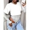 image:imageMakeMeChic Womens Floral Lace Tee Bodysuit Long Sleeve Crew Neck Sheer Leotard Tee TopsWhite