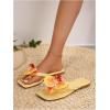 image:imageMakeMeChic Womens Flower Flat Sandals Square Toe Flip Flops Summer Beach Slippers Thong SandalYellow