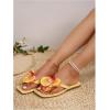 image:imageMakeMeChic Womens Flower Flat Sandals Square Toe Flip Flops Summer Beach Slippers Thong SandalYellow