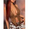image:imageMakeMeChic Womens Halter Tops Cowboy Chic Studded Suede Tie Backless Fall Crop TopsBrown