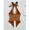 image:imageMakeMeChic Womens Halter Tops Cowboy Chic Studded Suede Tie Backless Fall Crop TopsCoffee Brown